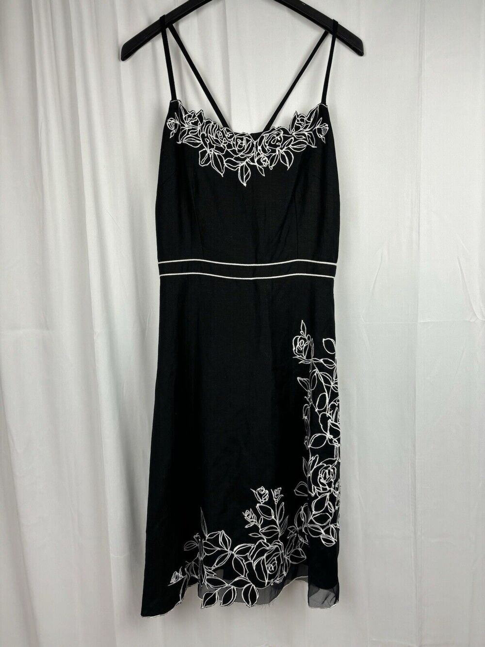 Vintage Yves Cossette Depeche Mode Fit & Flare Dress Black White Floral sz 10